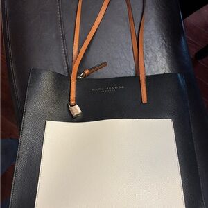 Marc Jacobs Black and Cream Tote with Tan Straps